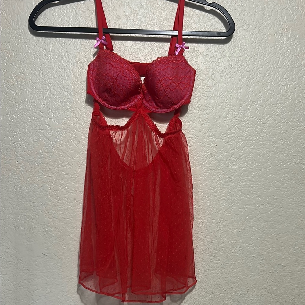 Victoria's Secret Red Underwire Bra with Sheer Mesh